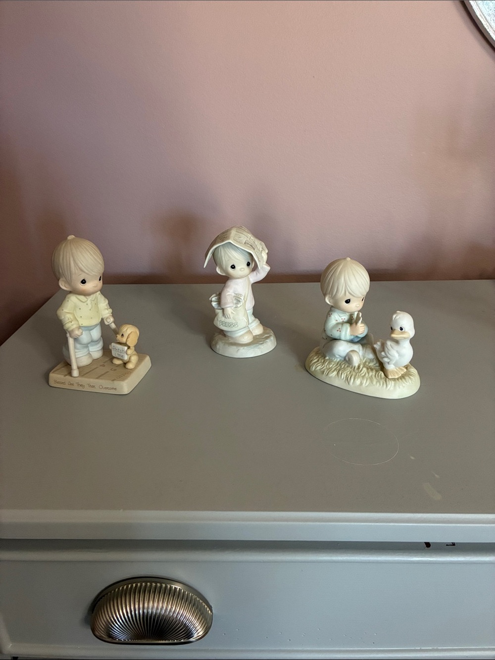 Precious Moments Pastel Porcelain Figurine Set - Cream, Pink, Blue